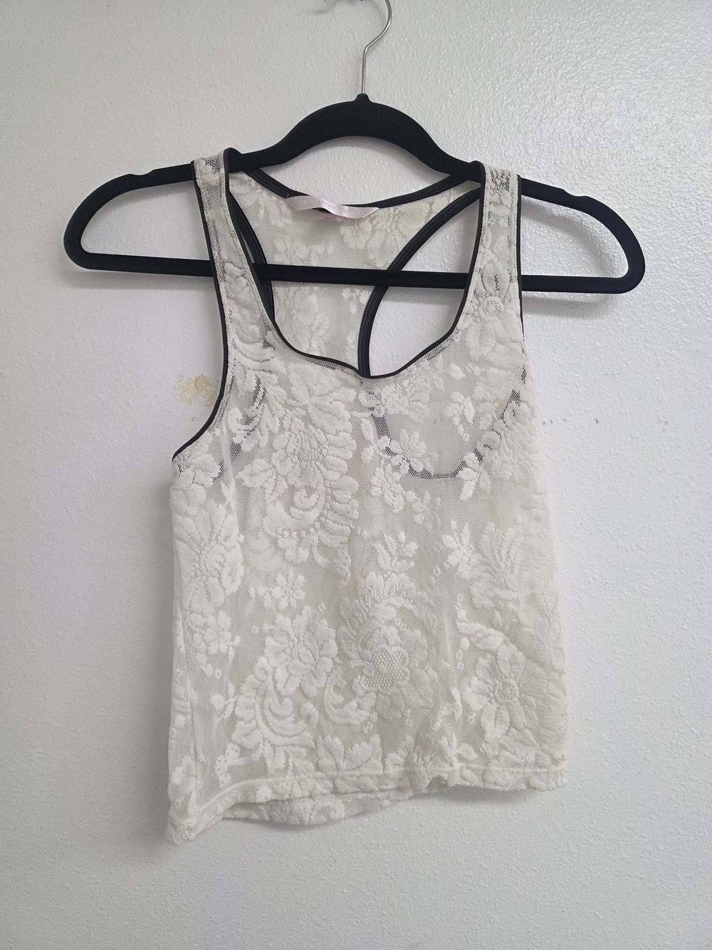 Victoria's Secret Cream Lace Racerback Cami with Black Trim (0666)